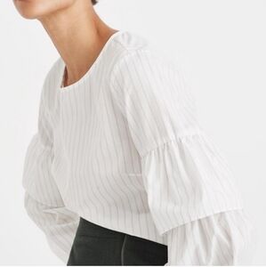 Madewell Ivory Pinstripe Puff Sleeve Blouse
